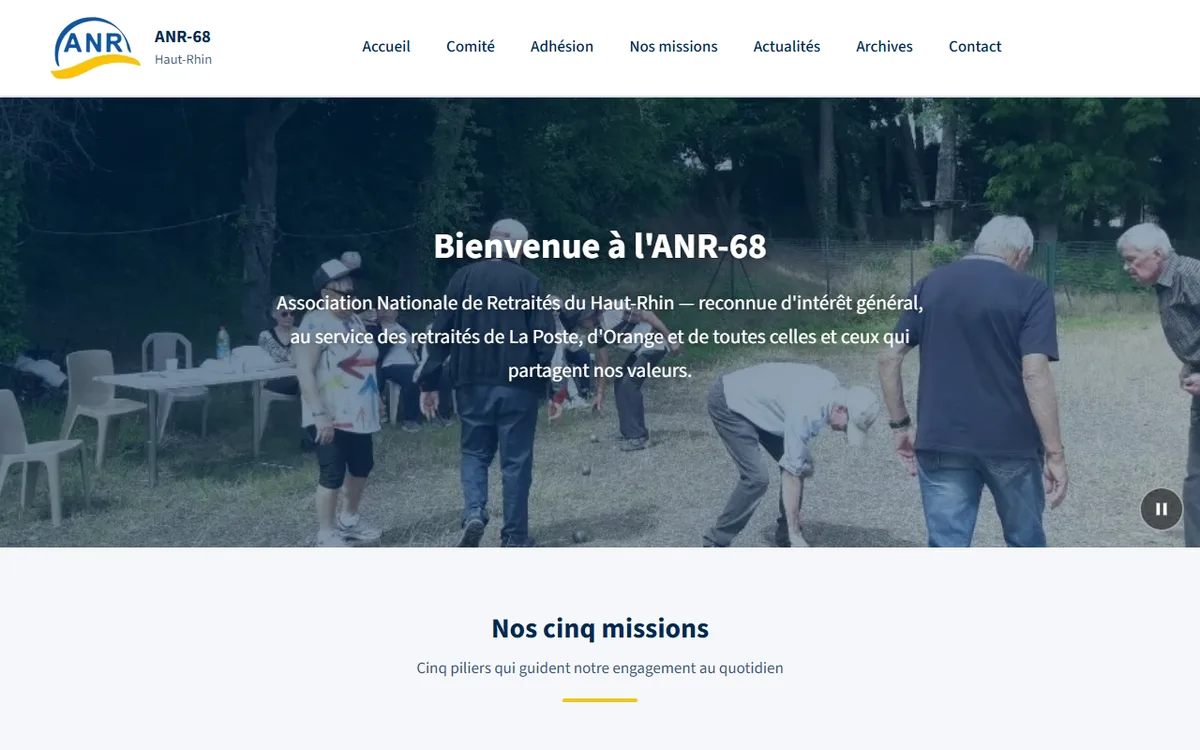Page d'accueil de l'ANR-68, Association Nationale de Retraités du Haut-Rhin