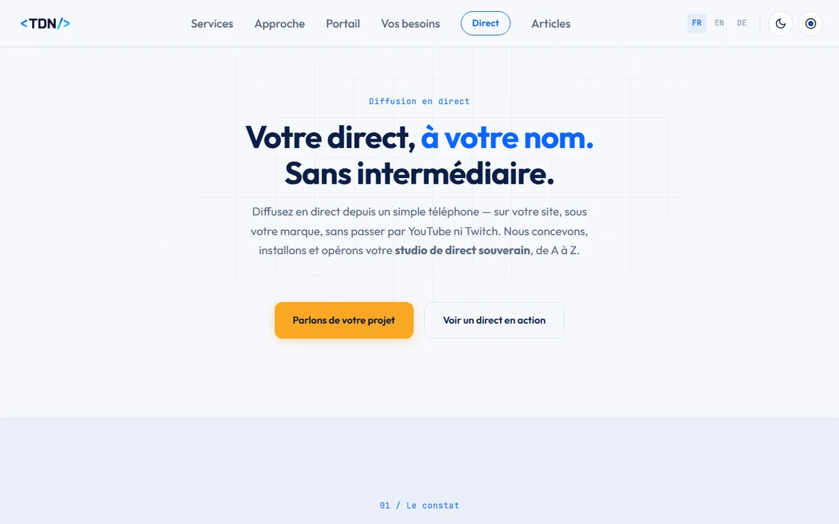 Page de presentation de notre studio de diffusion en direct
