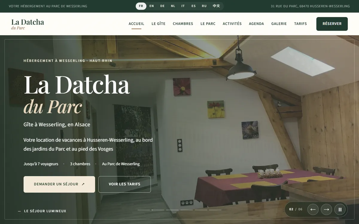 Page d’accueil du site « La Datcha du Parc »