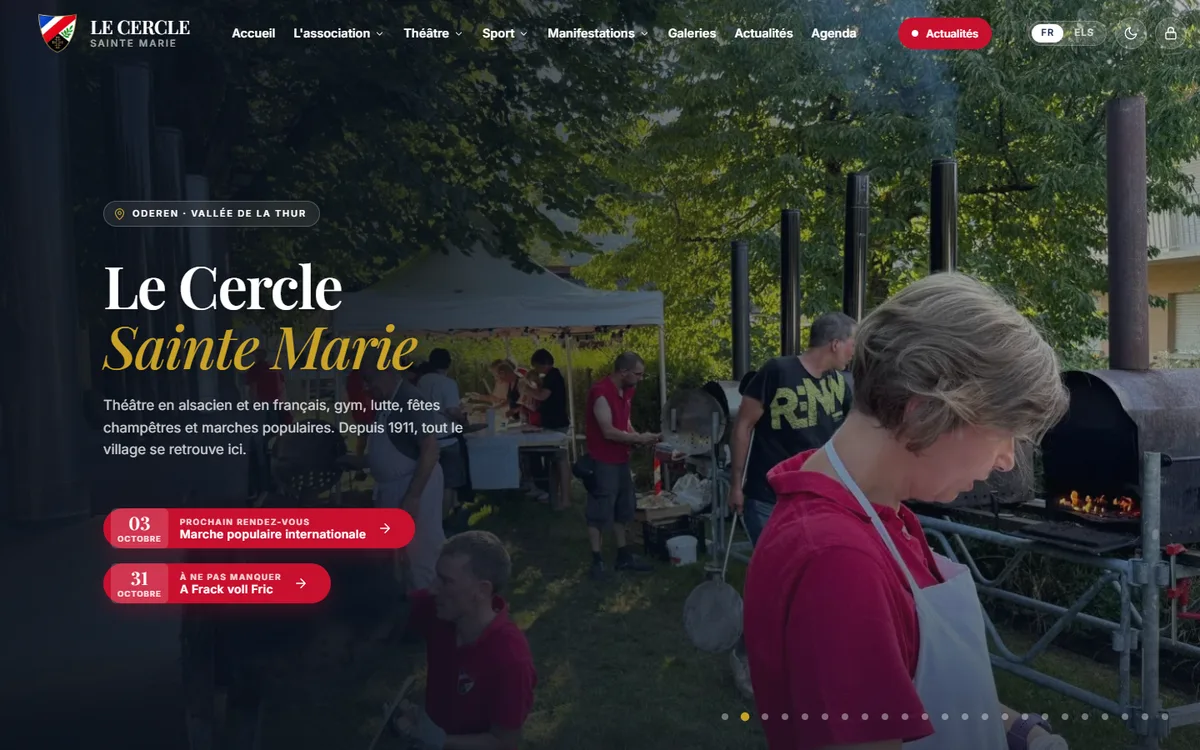Page d'accueil du Cercle Sainte Marie d'Oderen, avec les prochains rendez-vous