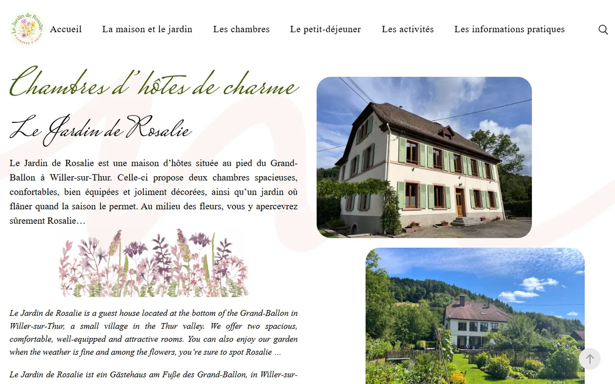 Page d’accueil du site « Le Jardin de Rosalie »