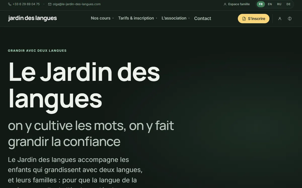 Page d’accueil du site « Le Jardin des langues »
