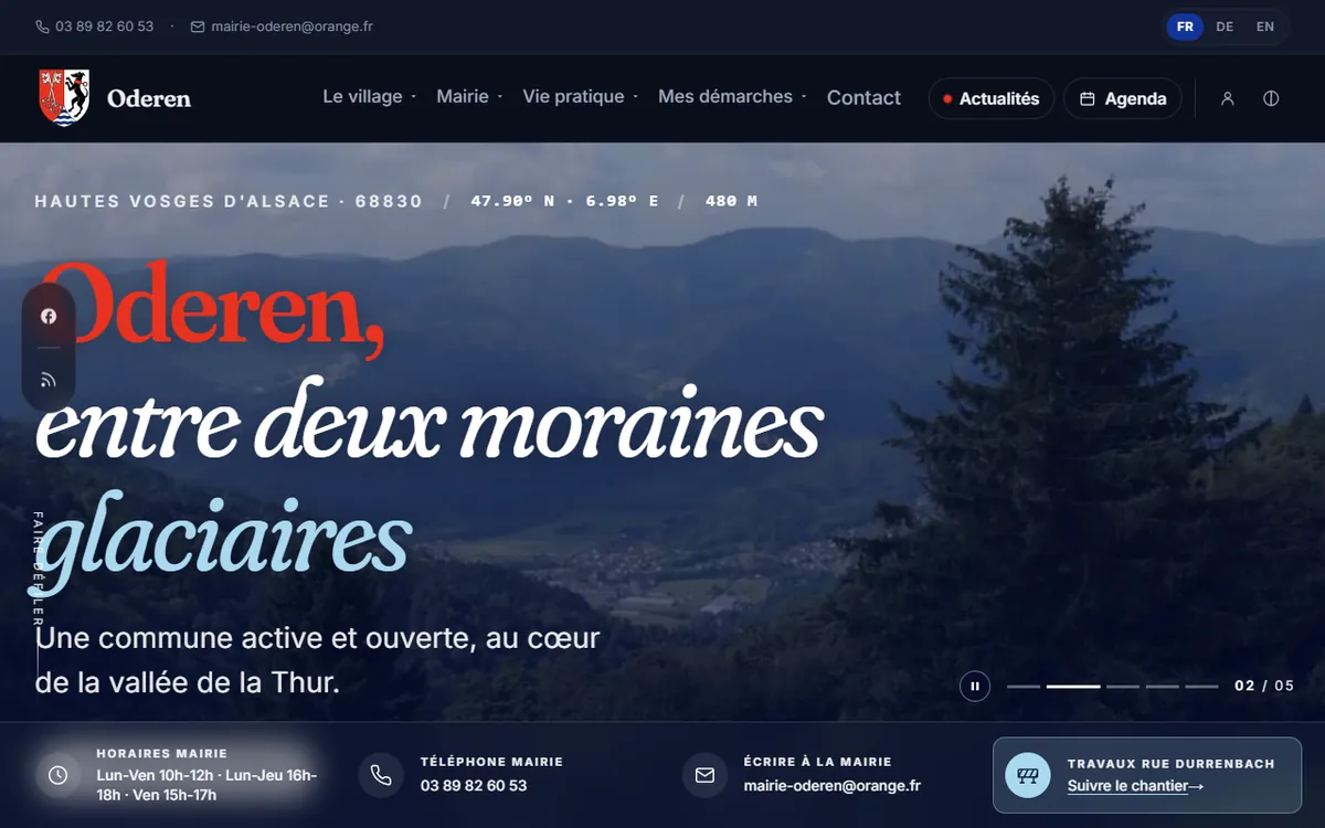 Page d’accueil du site « Commune d’Oderen »